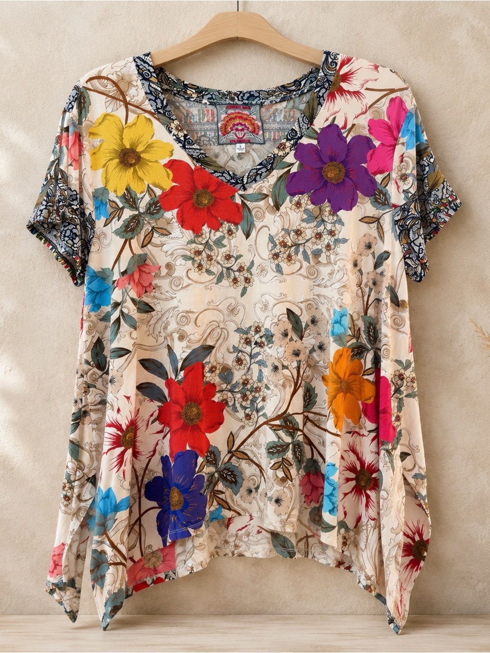 Johnny Was Archibal Floral Bamboo Tunic Tee Top Large